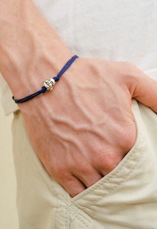 BLUE BUDDHA BRACELET FOR MEN, SILVER SMILING BUDDHA CHARM