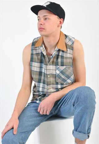 VINTAGE 90'S CHECKED SLEEVELESS SHIRT