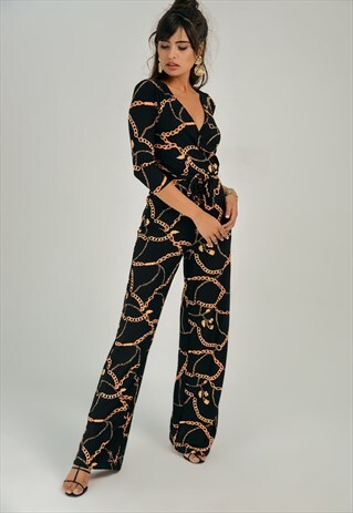 BLACK PATTERNED JUMPSUIT
