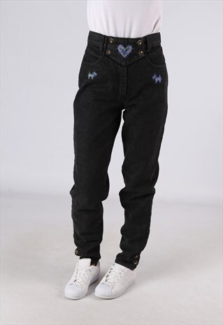 HIGH WAISTED DENIM JEANS WIDE TAPERED UK 10 W28 (H94W)
