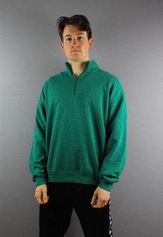 VINTAGE LEE 1/4 ZIP SWEATSHIRT IN GREEN. PLAIN COTTON