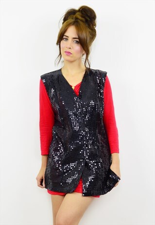 VINTAGE BLACK 80S DISCO SEQUIN VEST