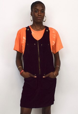 VINTAGE 90S MAROON DUNGAREE CORDUROY DRESS