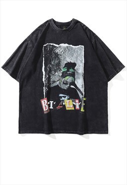Billie print t-shirt Ejlish tee retro singer top in grey