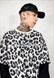 LEOPARD FAKE 2 SLEEVE SWEAT ANIMAL PRINT BLEACHED TEE WHITE