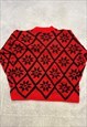 VINTAGE KNITTED JUMPER ABSTRACT FLOWER PATTERNED KNIT 