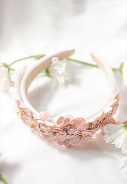 Pink Flower Embellished Headband with Gems