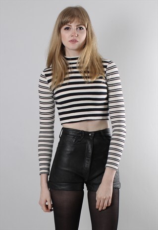 VINTAGE 80S BLACK LEATHER HIGH WAISTED SHORTS