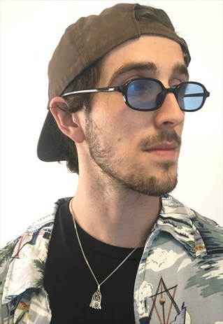 VINTAGE BLUE LENS SUPER SLIM SUNGLASSES