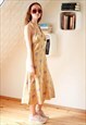 LIGHT BROWN CARAMEL FLORAL HALTERNECK DRESS