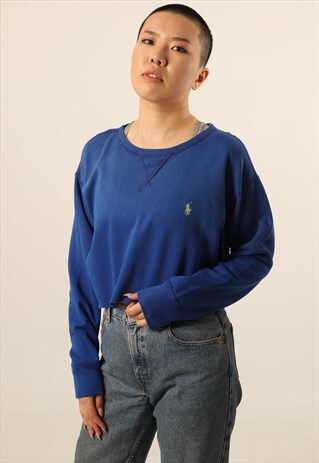 VINTAGE RALPH LAUREN EMBROIDERED LOGO CROPPED SWEATSHIRT