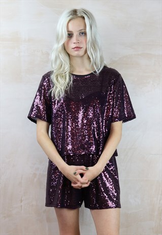 DEEPEST PURPLE SEQUIN SHORTS & TOP CO-ORDINATES