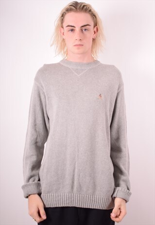 TOMMY HILFIGER MENS VINTAGE JUMPER SWEATER MEDIUM GREY 90S