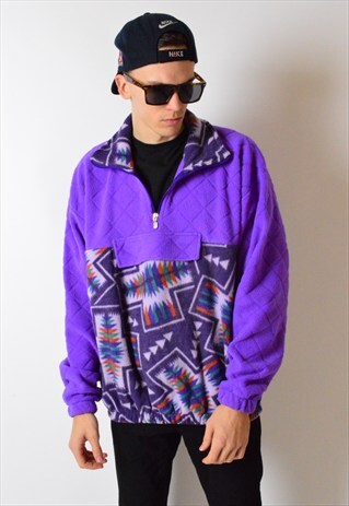 VINTAGE 90S PURPLE AZTEC 1/4 ZIPPER FLEECE JUMPER