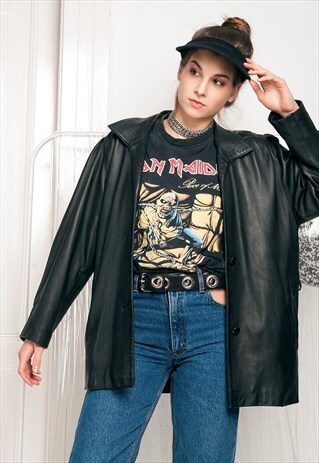 80S VINTAGE LEATHER JACKET IN BLACK