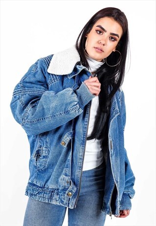 VINTAGE SHERPA ZIP UP DENIM JACKET J3305
