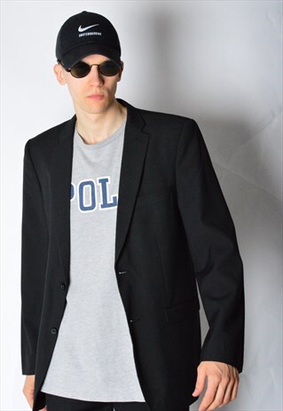 VINTAGE 90S BLACK MINIMALIST WOOL BLEND BLAZER