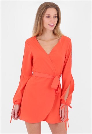 WRAP DRESS WITH CUT OUT SLEEVES DETAIL