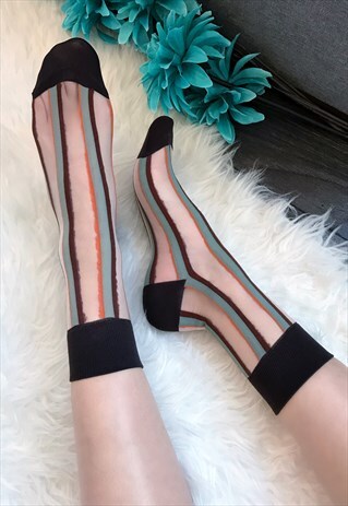 SHEER STRIPED ANKLE SOCKS