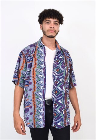 VINTAGE 80S PURPLE ZIG ZAG PRINT SHIRT