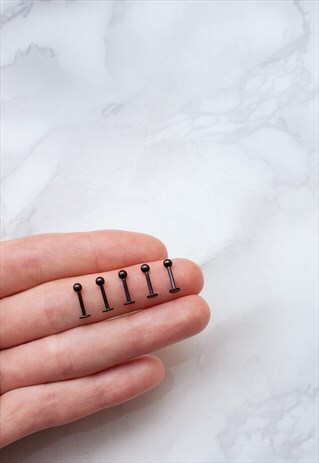 BLACK STEEL LABRET SET OF 5 LIP EAR TRAGUS DAITH HELIX ROOK