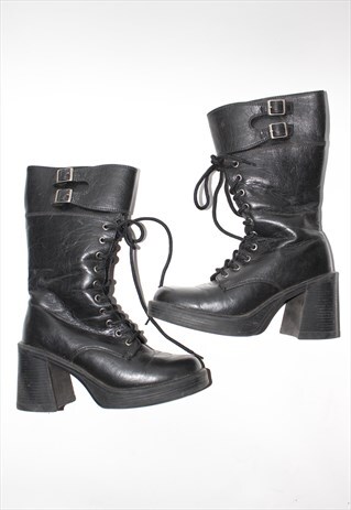 BLACK CHUNKY HEEL BOOTS