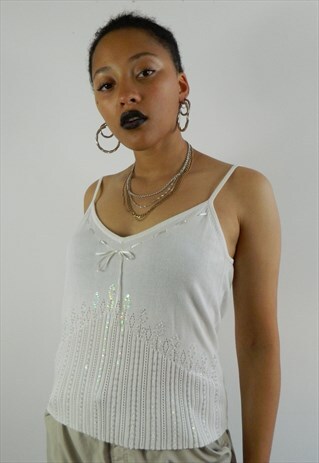 WHITE CREAM CAMI TOP WITH EMBROIDERY