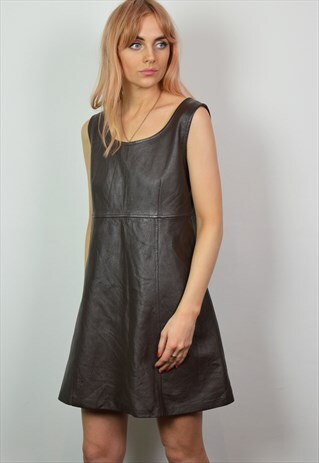 VINTAGE 70S DARK BROWN LEATHER MINI DRESS