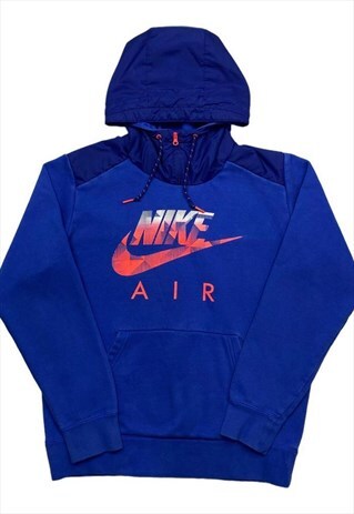 NIKE AIR BLUE AND RED SPELLOUT HOODIE WITH COLLAR ZIP