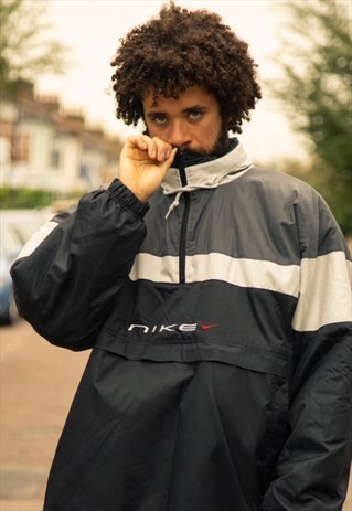 VINTAGE NIKE QUARTER ZIP PADDED JACKET BLACK, GREY & WHITE