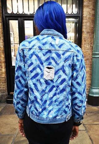 HAND PAINTED BLUE ABSTRACT DENIM JACKET