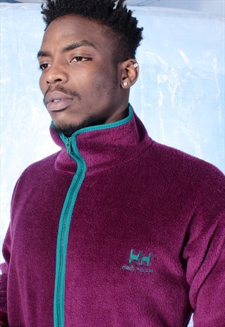 VINTAGE HELLY HANSEN PURPLE AND TEAL RETRO ZIPPED FLEECE