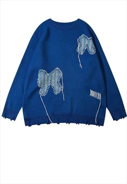Butterfly sweater ripped jumper distressed grunge top blue