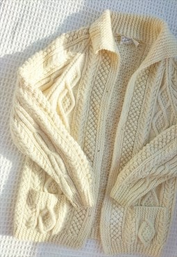 Vintage Pure Irish Wool Aran Knitted Cardigan