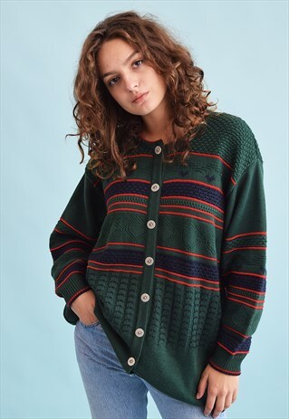 90'S RETRO STRIPED OVERSIZED KNIT CARDIGAN