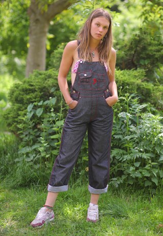 VINTAGE BLACK AND RED DUNGAREES OVERALLS 90'S Y2K