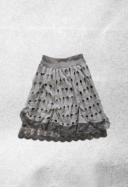 vintage indie boho grunge grey knit midi skirt