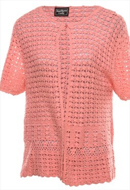 Vintage Pale Pink Crochet Cardigan - M