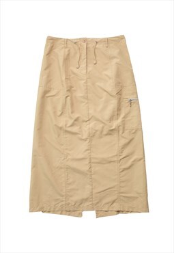 Vintage Y2K 00s parachute cargo maxi skirt in tan