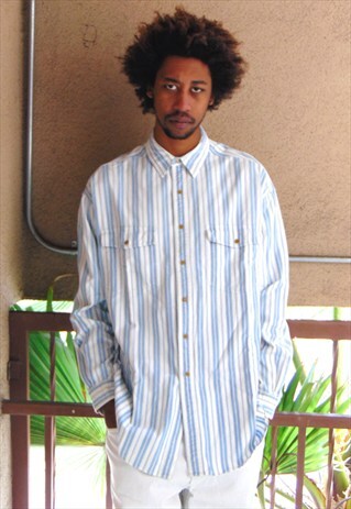 90S CLASSIC PREPPY LUXURY VERTICAL STRIPE SHIRT LARGE