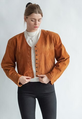 VINTAGE 70S BOHO JACKET IN ORANGE SUEDE
