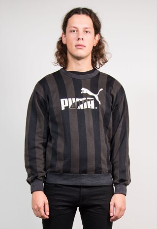 90'S VINTAGE BLACK STRIPED PUMA SWEATSHIRT JUMPER