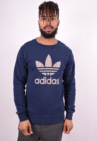 ADIDAS MENS VINTAGE SWEATSHIRT JUMPER MEDIUM NAVY BLUE 90'S