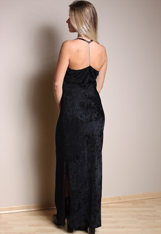 90'S VINTAGE SLEEVELESS BLACK VELVET DRESS