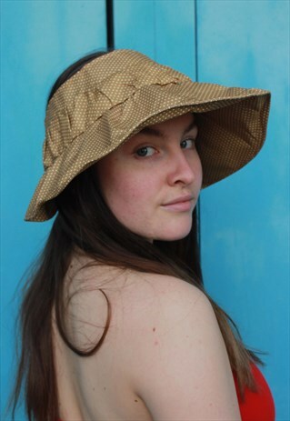 BROWN POLKA DOT VISOR HAT WITH FLOWER BROOCH