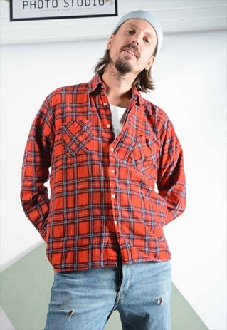 VINTAGE DICKIES FLANNEL SHIRT IN RED CHECK .
