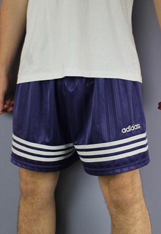 VINTAGE ADIDAS SHORTS IN NAVY WITH EMBROIDERED LOGO AND MISS