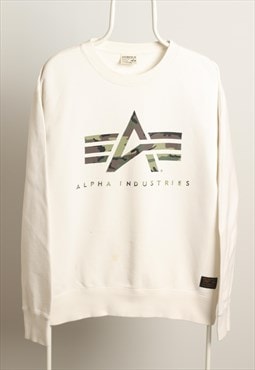 Alpha Industries Vintage Crewneck Logo Sweatshirt White XL
