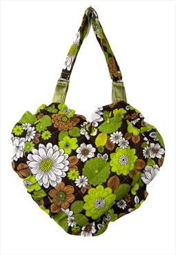 Green Floral Ruffle Heart Tote Bag