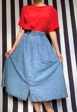 Vintage 80s maxi light denim skirt, stretch waist, UK10 12 1